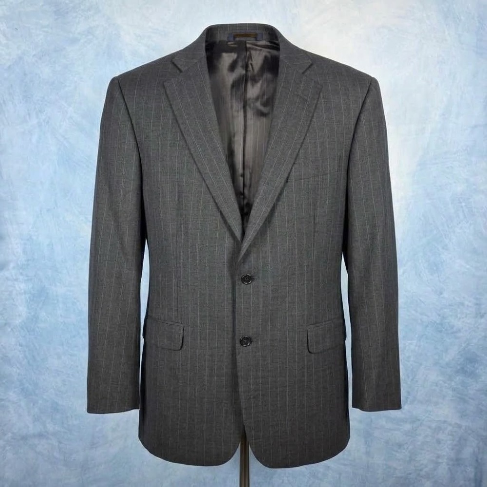 Brooks Brothers 346 Mens 42R Gray Pinstripe Stretch Wool Blend Blazer Sport Coat